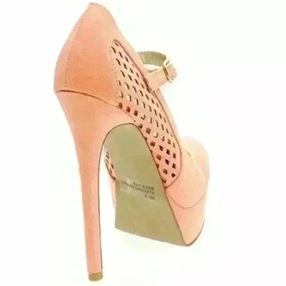NIB Qupid Women's Ravish-33 Salmon Perforated Mary Jane Platform Pumps Heels 8.5 - Picture 3 of 5